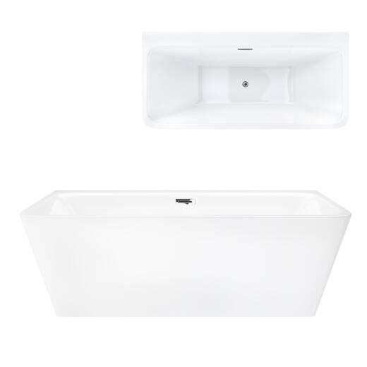 Corsan ISEO 150 x 75 cm wall-mounted freestanding bathtub with wide rim Click-clack plug Chrome