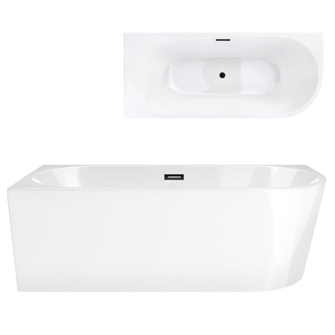 Freestanding corner bathtub Corsan INTERO 160 x 74 Mounted on the left side Black click-clack plug