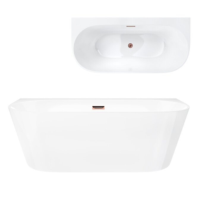 Freestanding wall-mounted bathtub Corsan MONO 150 x 75 cm with a wide edge and Copper / Rose Gold finishes